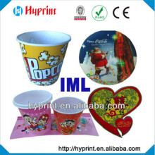 2015 hot sell Custom IML In Mold Label for cup, glass bottle, bucket.